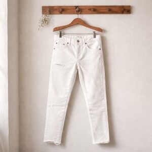 Moussy White Redline Selvage Distressed Denim Jeans Size 25 Tapered Cropped‎